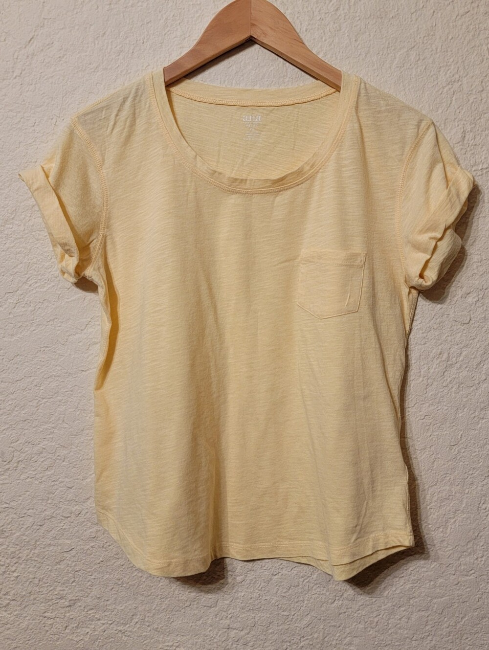 a.n.a Light Yellow Slub Knit Short Sleeve Pocket Tee Shirt Sz PM